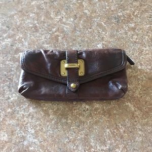 Fossil Wallet Clutch Rich Brown lLeather VGUC QQ